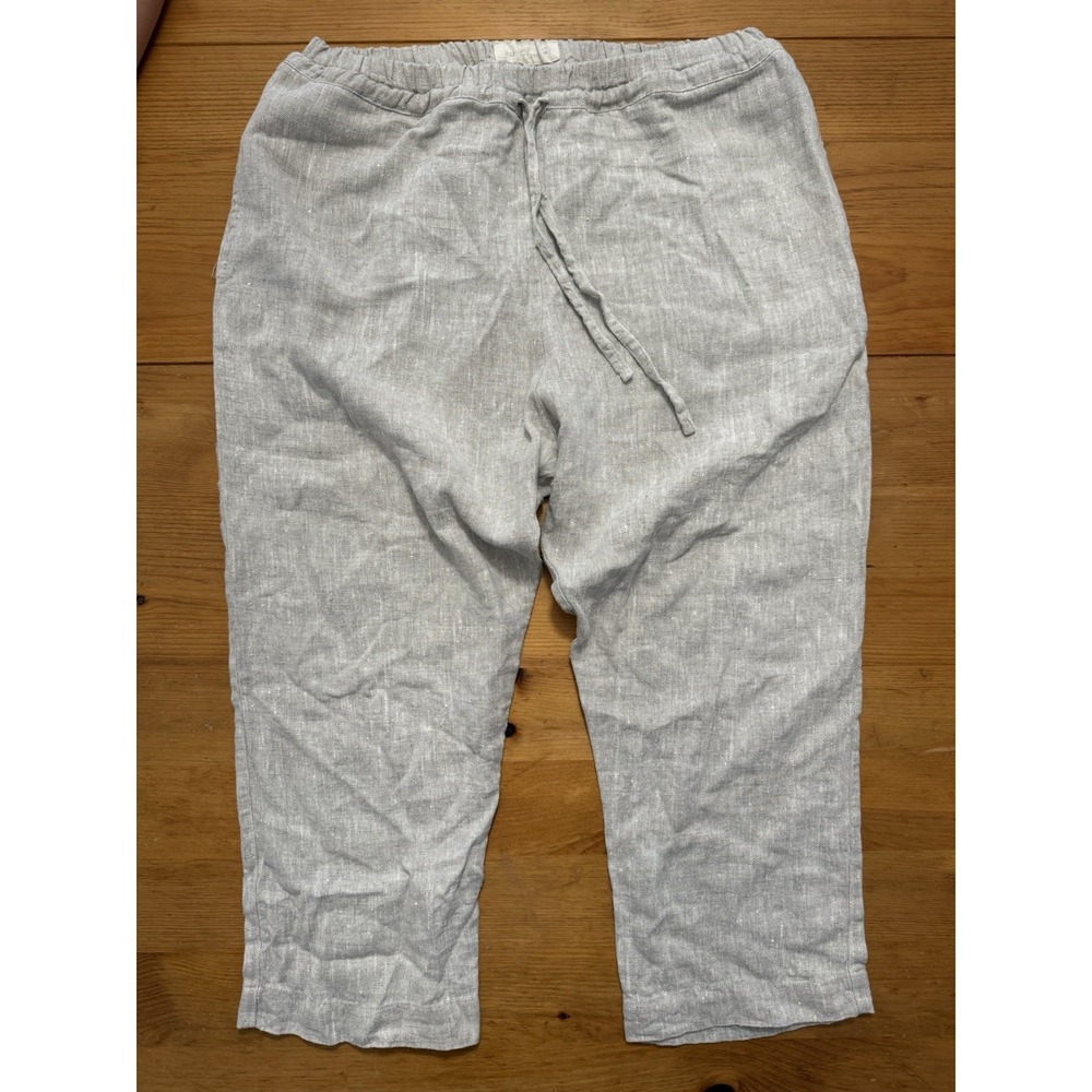 Not Perfect Linen Tan Drawstring Cropped Pull On Pants Lagenlook Boho XL